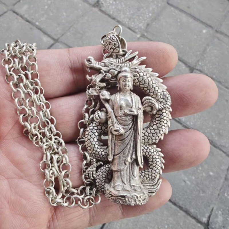 Vintage Collectible Jewelry - 실버 도금 불상 펜던트 목걸이 빈티지