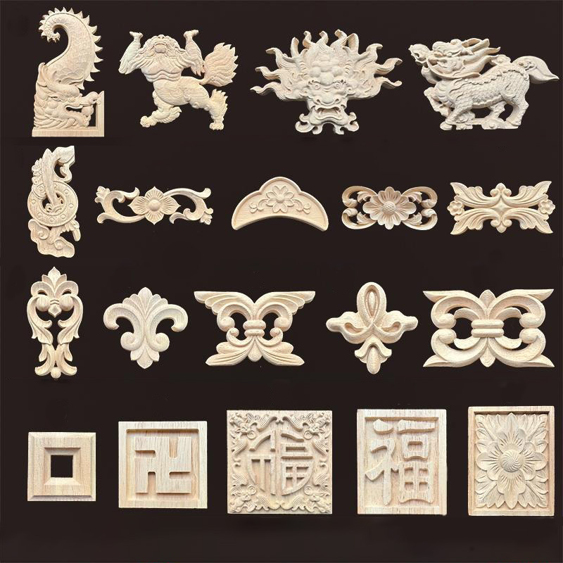 Vintage Things Collection - 빈티지 나무 장식품, 용과 사자 무늬