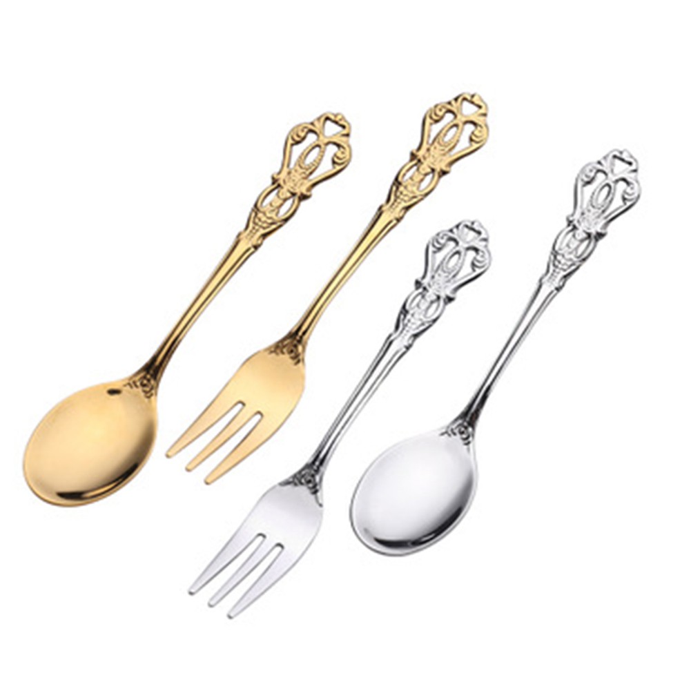 Vintage Collectible Spoons - 1쌍 빈티지 골드 스푼 포크 수저