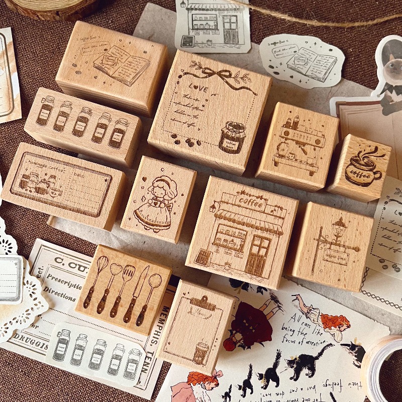 Vintage Collectible Stamps - 달빛 INS 빈티지 커피 테마 나무