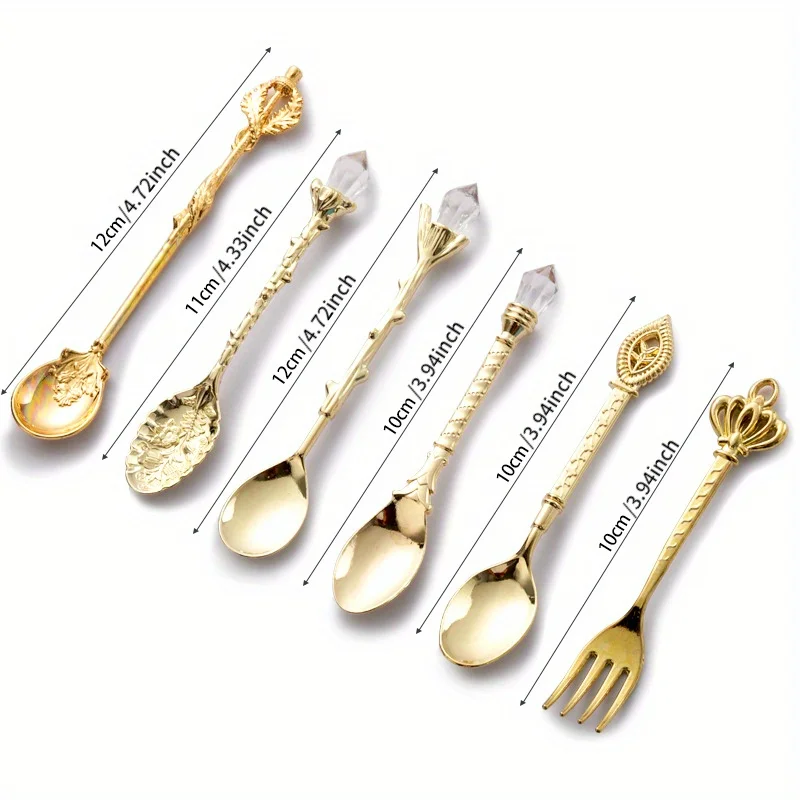 6pcs 빈티지 숟가락 포크 로얄 스타일 골드 새겨진  - Vintage Collectible Spoons 리뷰 및 가격