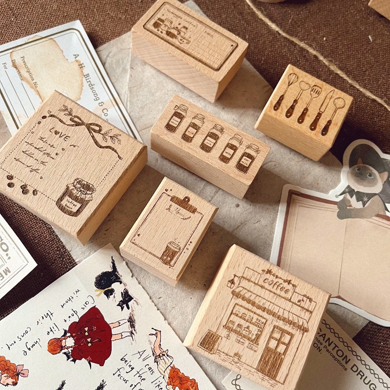 달빛 INS 빈티지 커피 테마 나무 고무 스탬프 DIY - Vintage Collectible Stamps 리뷰 및 가격