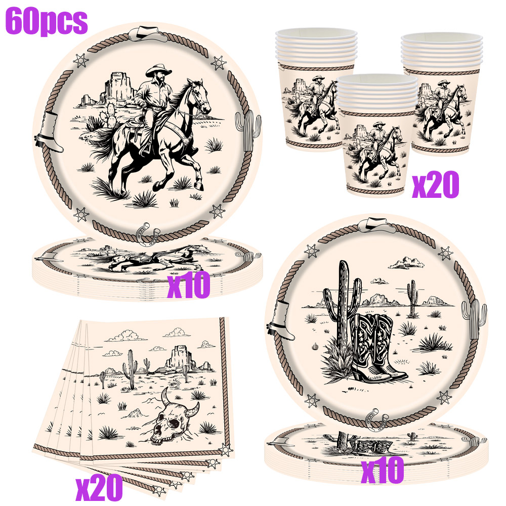 웨스턴 카우보이 테마 일회용 파티 식기 세트 레트로 말 - Vintage Things Collection 리뷰 및 가격